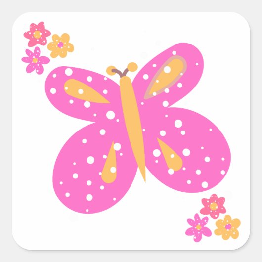 Butterfly-Blume Pinks Gelb_Fun-Stickers Quadratischer Aufkleber (Vorderseite)