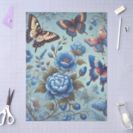 Butterfly-Blume Schmetterlinge blaue Decoupage Seidenpapier