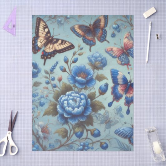 Butterfly-Blume Schmetterlinge blaue Decoupage Seidenpapier (Basteln)