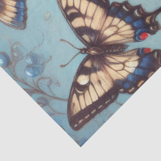 Butterfly-Blume Schmetterlinge blaue Decoupage Seidenpapier (Detail)
