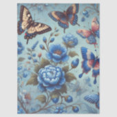 Butterfly-Blume Schmetterlinge blaue Decoupage Seidenpapier (Vorderseite)