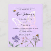 Butterfly Blume Violett-Budget Hochzeitseinladung (Vorderseite)