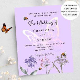 Butterfly Blume Violett-Budget Hochzeitseinladung Flyer