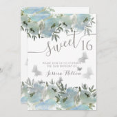 Butterfly Blumengarten 16 . Geburtstag Einladung (Vorne/Hinten)