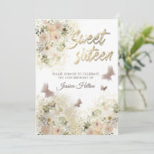 Butterfly Blumengarten 16 . Geburtstag Einladung (Stehend Vorderseite)