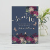 Butterfly Blumengarten 16 . Geburtstag Einladung (Stehend Vorderseite)