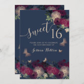 Butterfly Blumengarten 16 . Geburtstag Einladung (Vorne/Hinten)