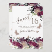 Butterfly Blumengarten 16 . Geburtstag Einladung (Vorne/Hinten)