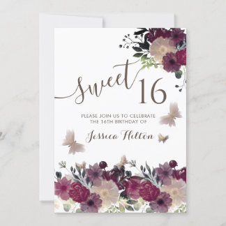 Butterfly Blumengarten 16 . Geburtstag Einladung