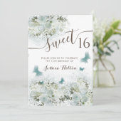 Butterfly Blumengarten 16 . Geburtstag Einladung (Stehend Vorderseite)
