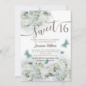 Butterfly Blumengarten 16 . Geburtstag Einladung (Vorderseite)