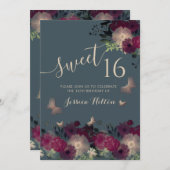 Butterfly Blumengarten 16 . Geburtstag Einladung (Vorne/Hinten)