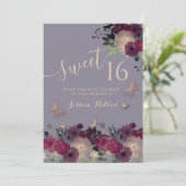 Butterfly Blumengarten 16 . Geburtstag Einladung (Stehend Vorderseite)