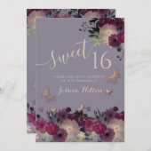 Butterfly Blumengarten 16 . Geburtstag Einladung (Vorne/Hinten)