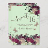 Butterfly Blumengarten 16 . Geburtstag Einladung (Vorne/Hinten)