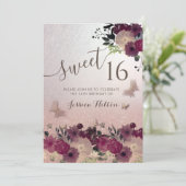 Butterfly Blumengarten 16 . Geburtstag Einladung (Stehend Vorderseite)