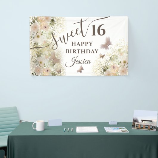 Butterfly Blumengarten 16 . Geburtstag Einladung Banner (Messeveranstaltung)