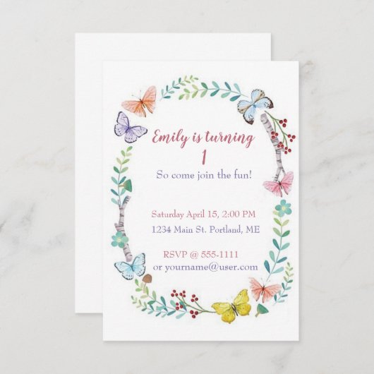 Butterfly-Blumengebäck Geburtstagsparty Einladung (Vorne/Hinten)