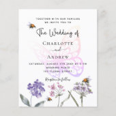 Butterfly Blumenviolett Budget Einladung zur Hochz (Vorderseite)