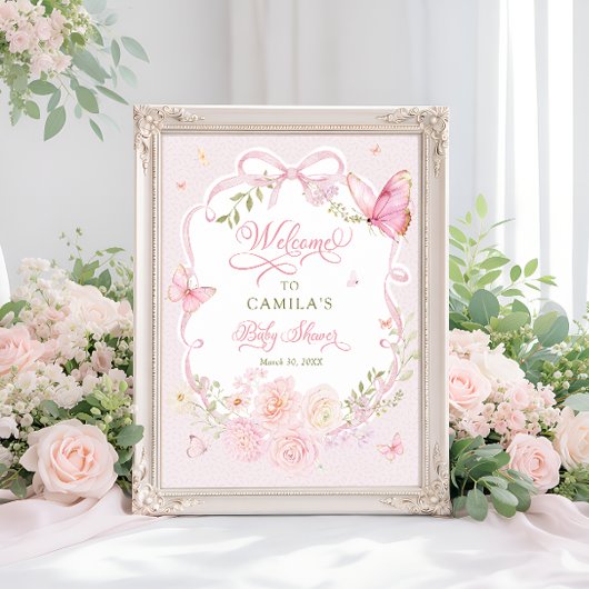Butterfly Blush Bloom Girl Baby Shower Welcome Poster