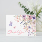 Butterfly Blush Pink Purple Wildflower Dankeskarte (Stehend Vorderseite)
