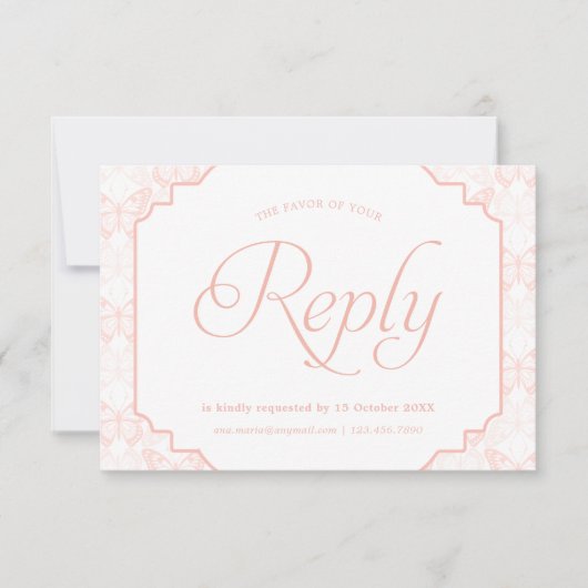 Butterfly Blush Pink RSVP Karte (Vorderseite)