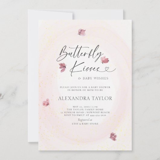 Butterfly Blush Tender Watercolor Kinderdusche Einladung (Vorderseite)