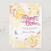 Butterfly-Blütenpegel 16 . Geburtstag Einladung (Vorne/Hinten)