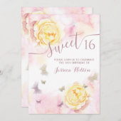 Butterfly-Blütenpegel 16 . Geburtstag Einladung (Vorne/Hinten)
