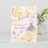 Butterfly-Blütenpegel 16 . Geburtstag Einladung (Stehend Vorderseite)