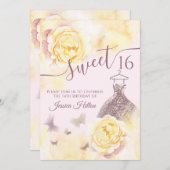 Butterfly-Blütenpegel 16 . Geburtstag Einladung (Vorne/Hinten)