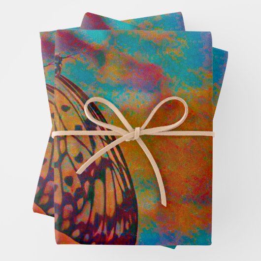 Butterfly Bohemisch Blue Orange Hippie Decoute Geschenkpapier Set (Beispiel)