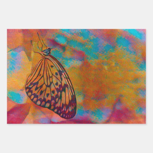 Butterfly Bohemisch Blue Orange Hippie Decoute Geschenkpapier Set (Vorderseite)