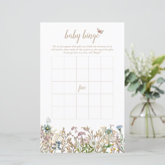 Butterfly Boho Baby Bingo Game Card (Stehend Vorderseite)