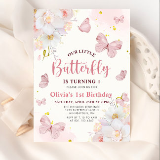 Butterfly Boho Floral Pink Girl Geburtstag Einladung