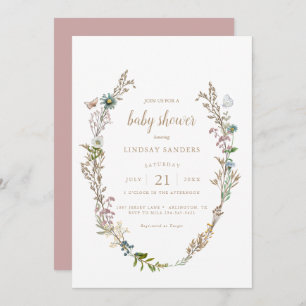 Butterfly Boho Foliage Wreath Baby Dusche Invitati Einladung