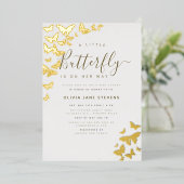 Butterfly Boho Frame Gold Elegante Girl Baby Dusch Folieneinladung (Stehend vorne)