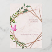 Butterfly Botanische Beerdigung Loved One verstorb Folieneinladung (Vorderseite)