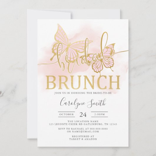 Butterfly Brautparty Bridal Brunch Einladung (Vorderseite)