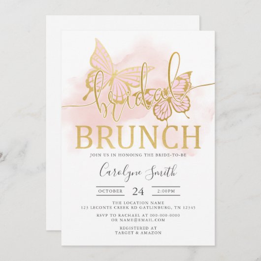 Butterfly Brautparty Bridal Brunch Einladung (Vorne/Hinten)