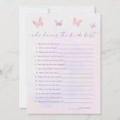 Butterfly-Brautparty, das Bride Game Card kennt Einladung (Vorderseite)