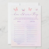 Butterfly Brautparty Guess Age Game Card Einladung (Vorderseite)