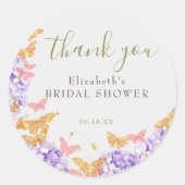 Butterfly Brautparty Hydrangea Gold Danke Runder Aufkleber (Vorderseite)