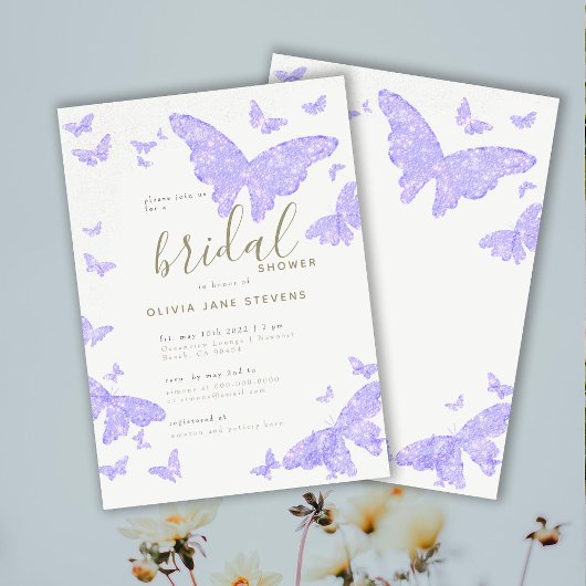 Butterfly Brautparty Lilac Gold Einladung