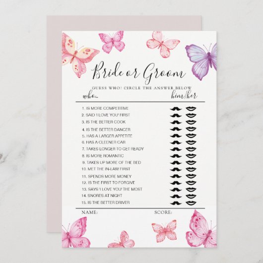 Butterfly Bridge oder Groom Spiel vollständig edit Einladung (Vorne/Hinten)