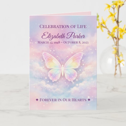 Butterfly Celebration of Life Funeral Program Karte (Gelbe Blume)