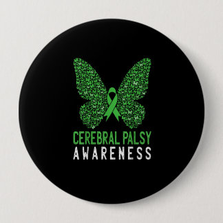 Butterfly Cerebral Palsy Awareness Green Ribbon Button