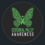Butterfly Cerebral Palsy Awareness Green Ribbon Runder Aufkleber<br><div class="desc">Butterfly Cerebral Palsy Awareness Green Ribbon</div>
