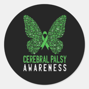 Butterfly Cerebral Palsy Awareness Green Ribbon Runder Aufkleber