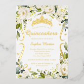 Butterfly Champagne Floral Gold Quinceanera Folieneinladung (Vorderseite)